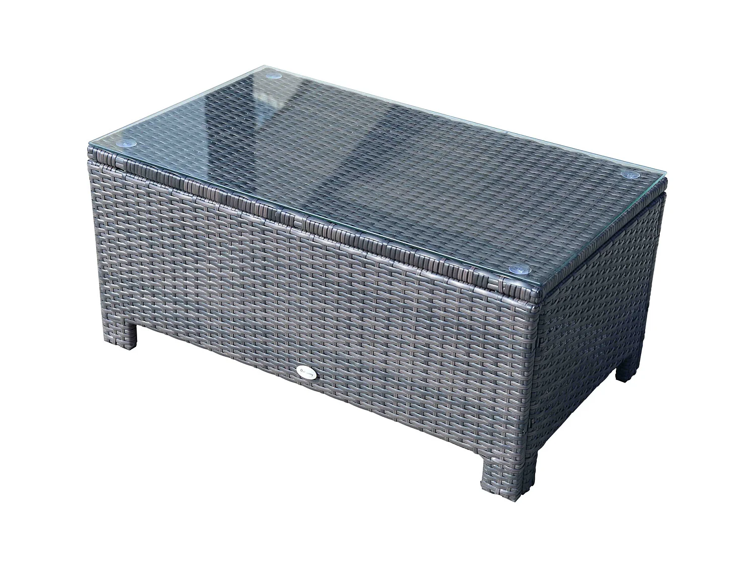 Table basse de jardin plateau verre trempé 5 mm rotin tressé 85 x 50 x 39cm Max. 50 kg marron