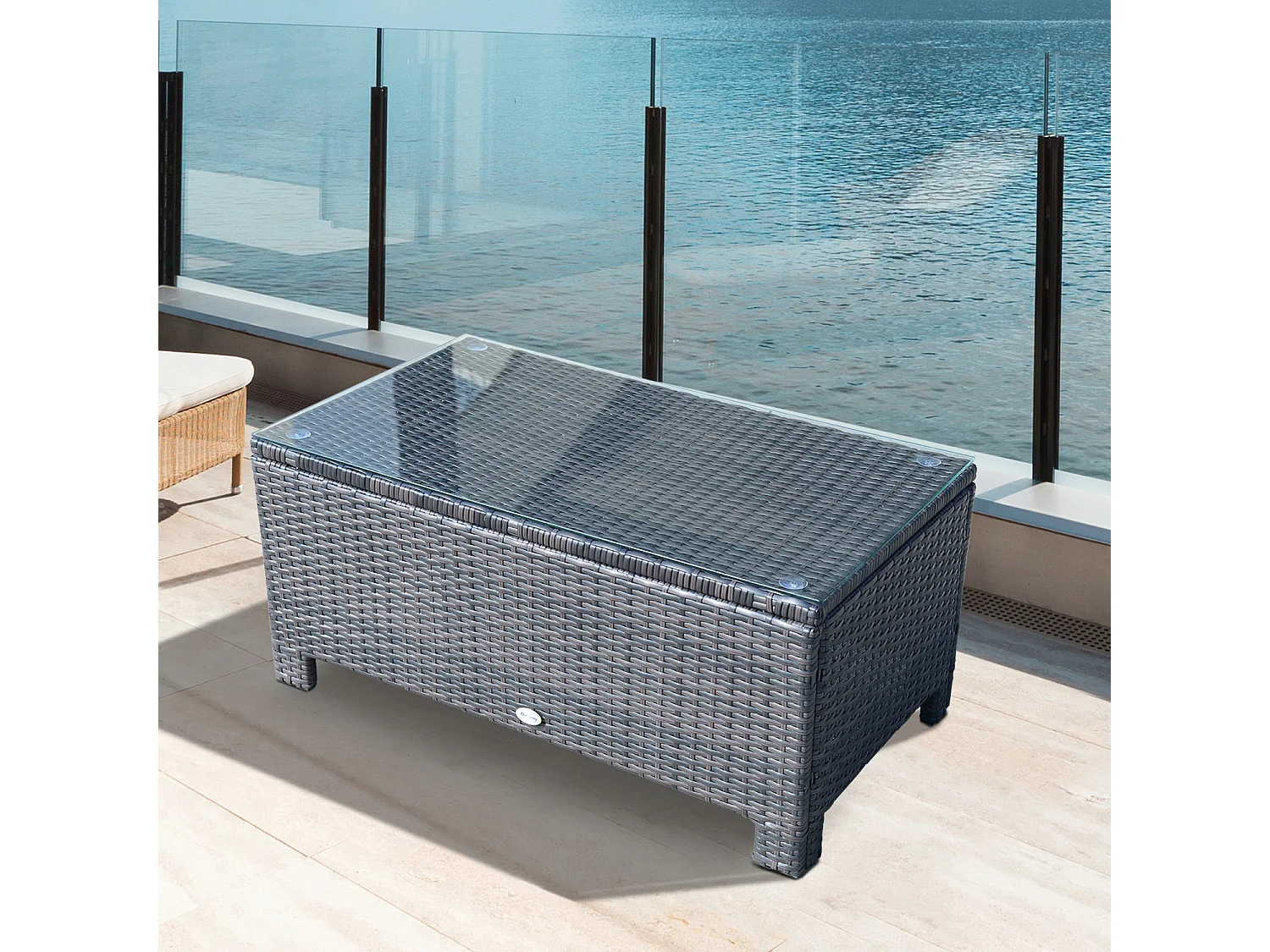 Table basse de jardin plateau verre trempé 5 mm rotin tressé 85 x 50 x 39cm Max. 50 kg marron