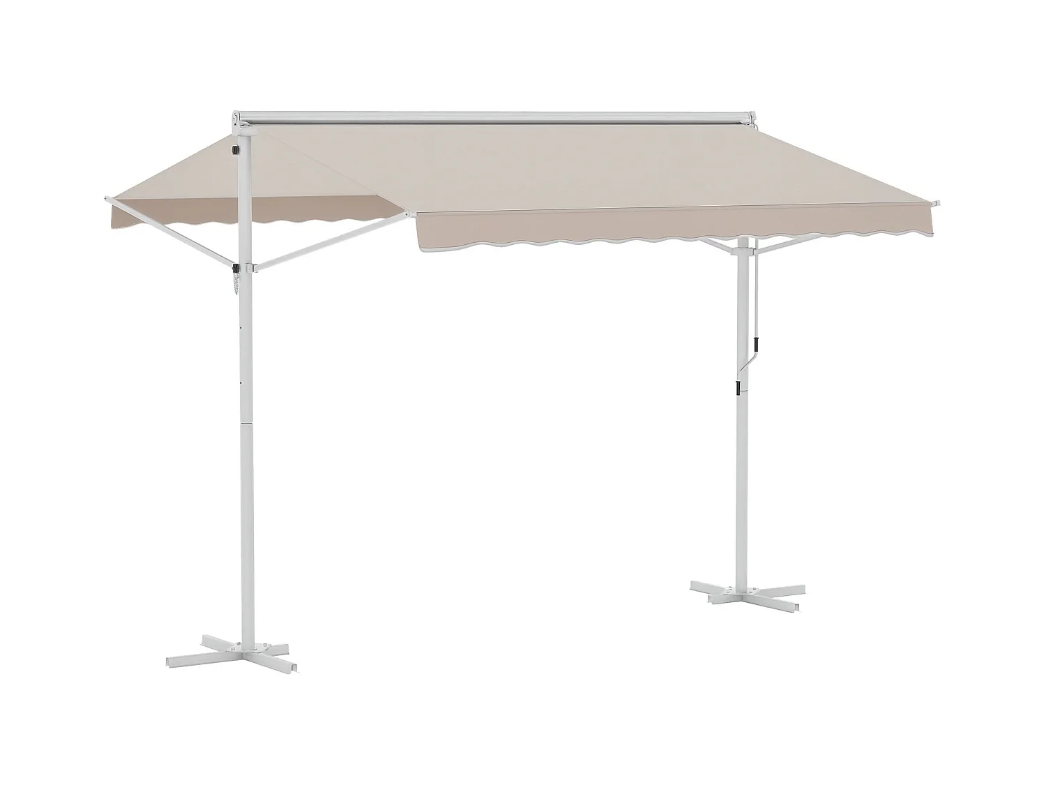 Store double pente manuel rétractable inclinaison réglable acier époxy blanc polyester imperméabilisé anti-UV beige dim. 3L x 2,95l x 2,6H m