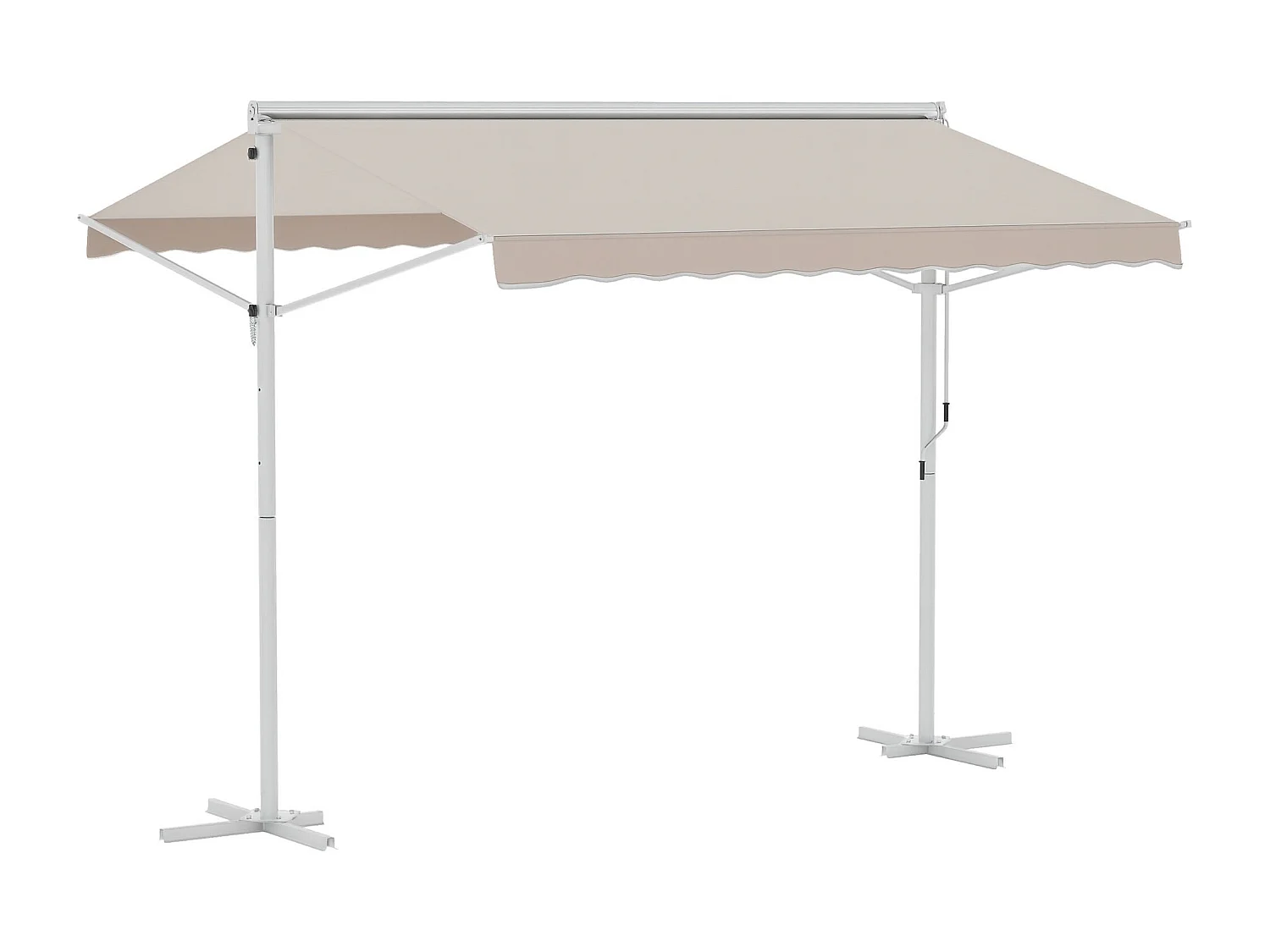 Store double pente manuel rétractable inclinaison réglable acier époxy blanc polyester imperméabilisé anti-UV beige dim. 3L x 2,95l x 2,6H m