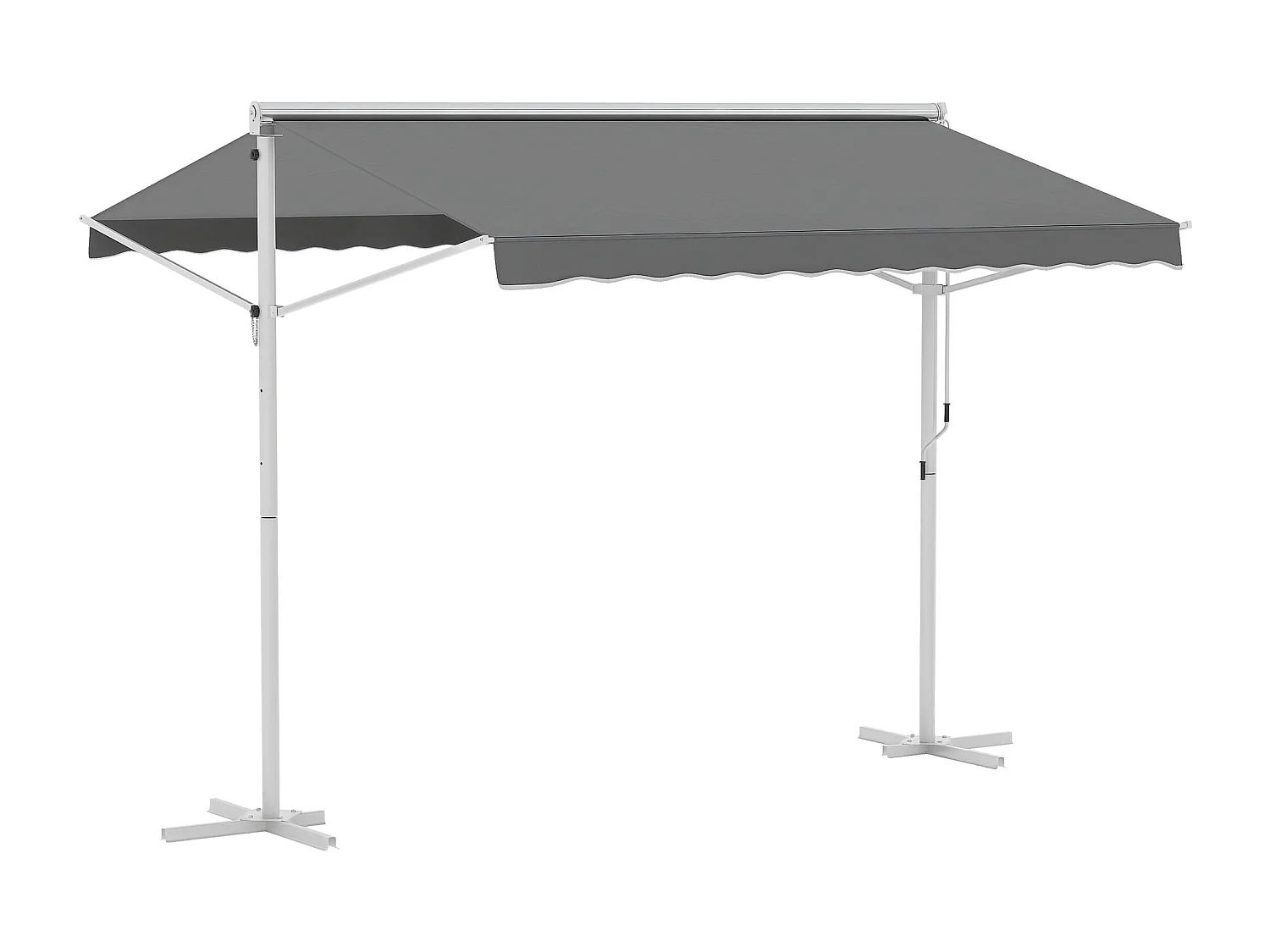 Store double pente manuel rétractable inclinaison réglable acier époxy blanc polyester imperméabilisé anti-UV gris dim. 3L x 2,95l x 2,6H m