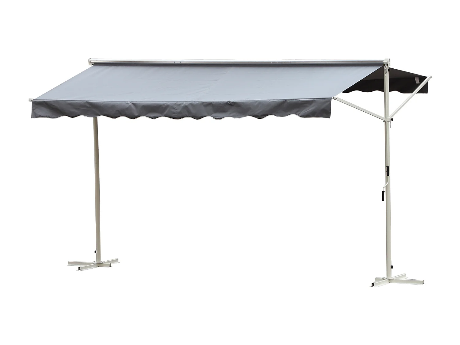 Store double pente manuel rétractable inclinaison réglable acier époxy blanc polyester imperméabilisé anti-UV gris dim. 4,50L x 3,40l x 2,55H m