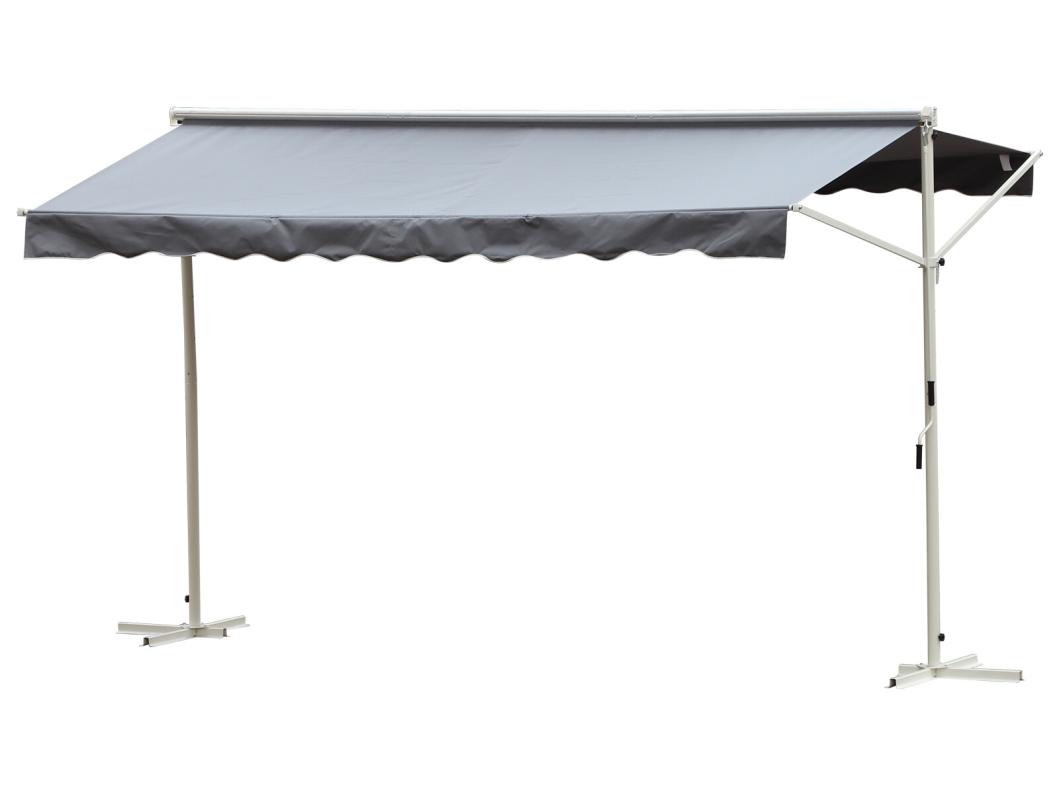 Store double pente manuel rétractable inclinaison réglable acier époxy blanc polyester imperméabilisé anti-UV gris dim. 4,50L x 3,40l x 2,55H m