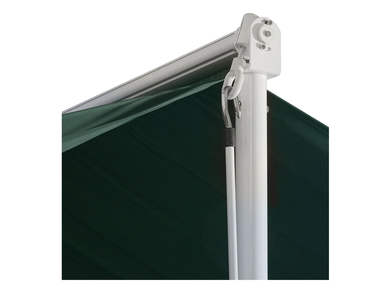 Store double pente manuel rétractable inclinaison réglable métal époxy blanc polyester imperméabilisé anti-UV vert dim. 3,95L x 2,98l x 2,55H m