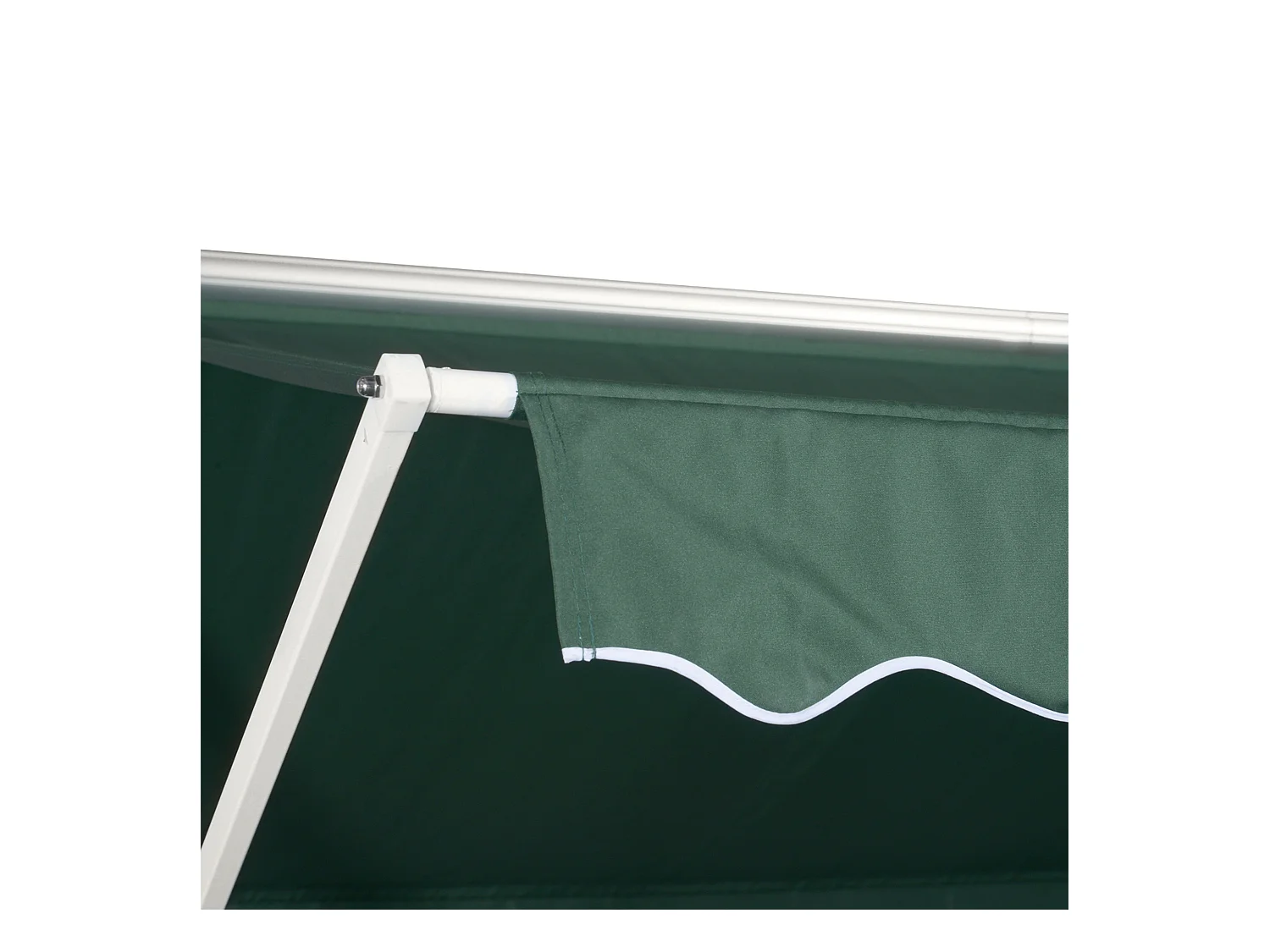 Store double pente manuel rétractable inclinaison réglable métal époxy blanc polyester imperméabilisé anti-UV vert dim. 3,95L x 2,98l x 2,55H m