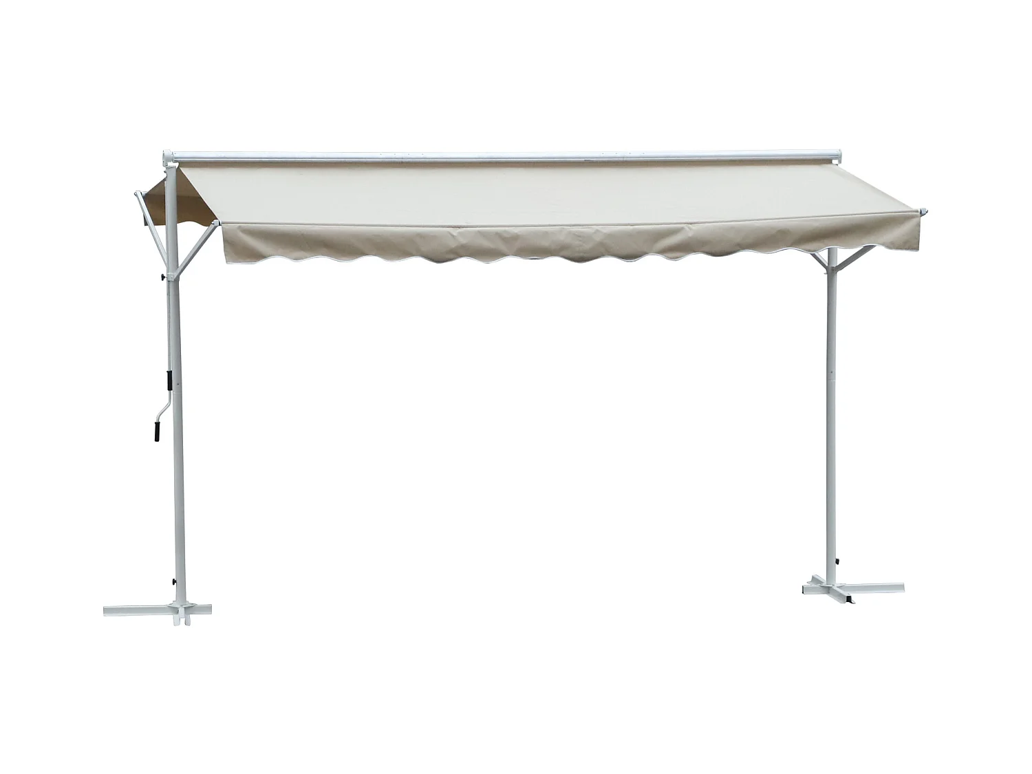 Store double pente manuel rétractable inclinaison réglable acier époxy blanc polyester imperméabilisé anti-UV beige dim. 4,50L x 3,40l x 2,55H m