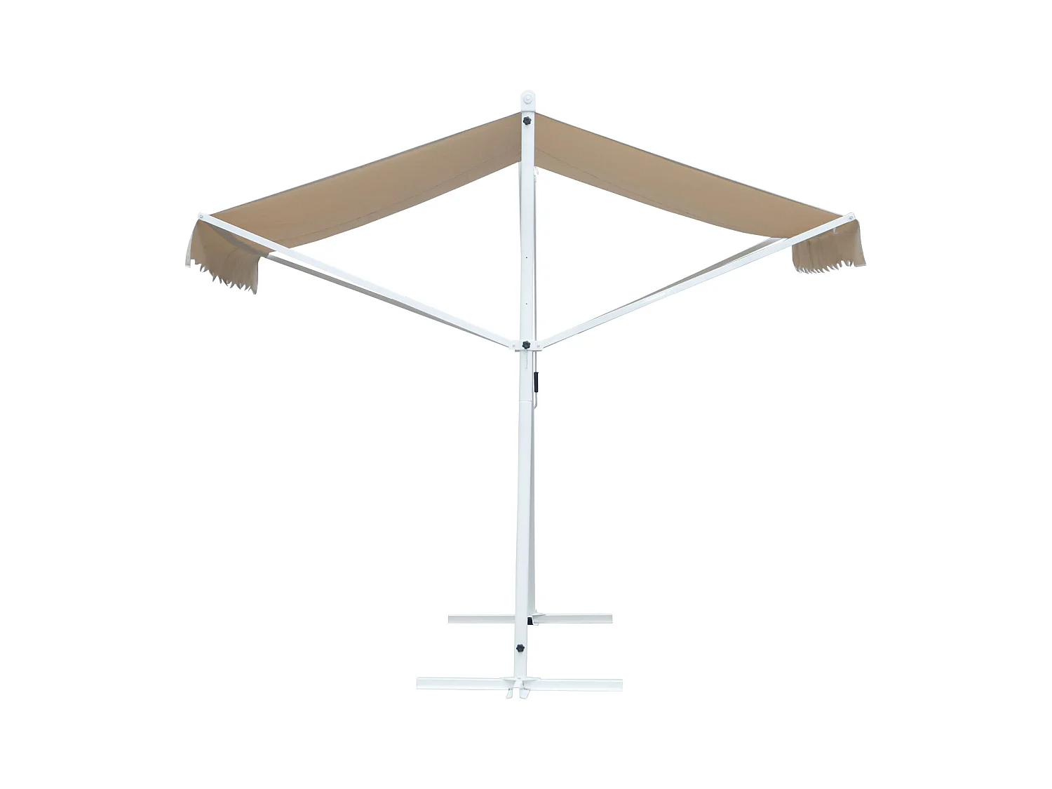 Store double pente manuel rétractable inclinaison réglable acier époxy blanc polyester imperméabilisé anti-UV beige dim. 4,50L x 3,40l x 2,55H m