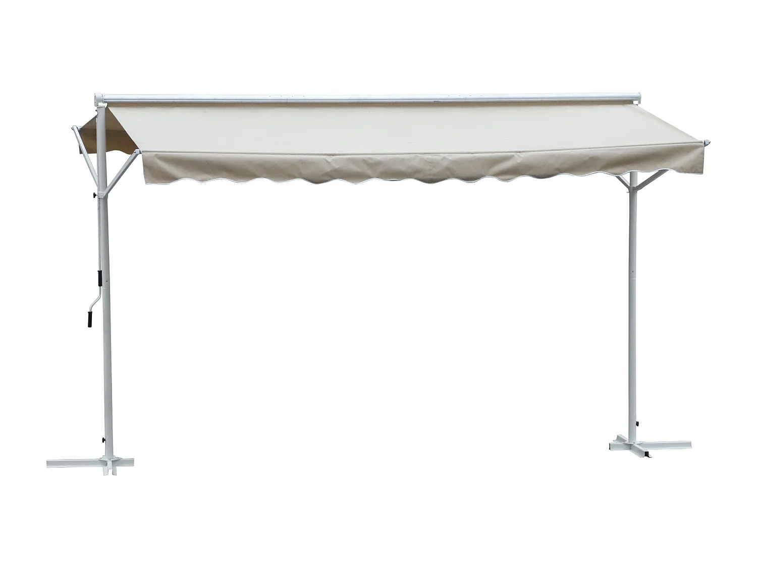 Store double pente manuel rétractable inclinaison réglable acier époxy blanc polyester imperméabilisé anti-UV beige dim. 4,50L x 3,40l x 2,55H m