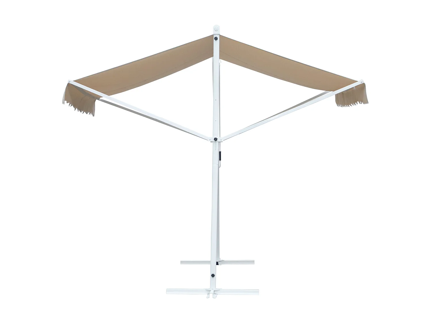 Store double pente manuel rétractable inclinaison réglable acier époxy blanc polyester imperméabilisé anti-UV beige dim. 4,50L x 3,40l x 2,55H m