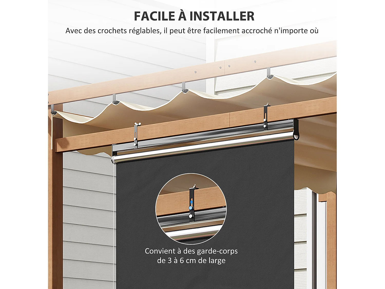 Store extérieur vertical store manuel rétractable dim. 124L x 5l x 222H cm installation sans perçage alu. acier polyester gris