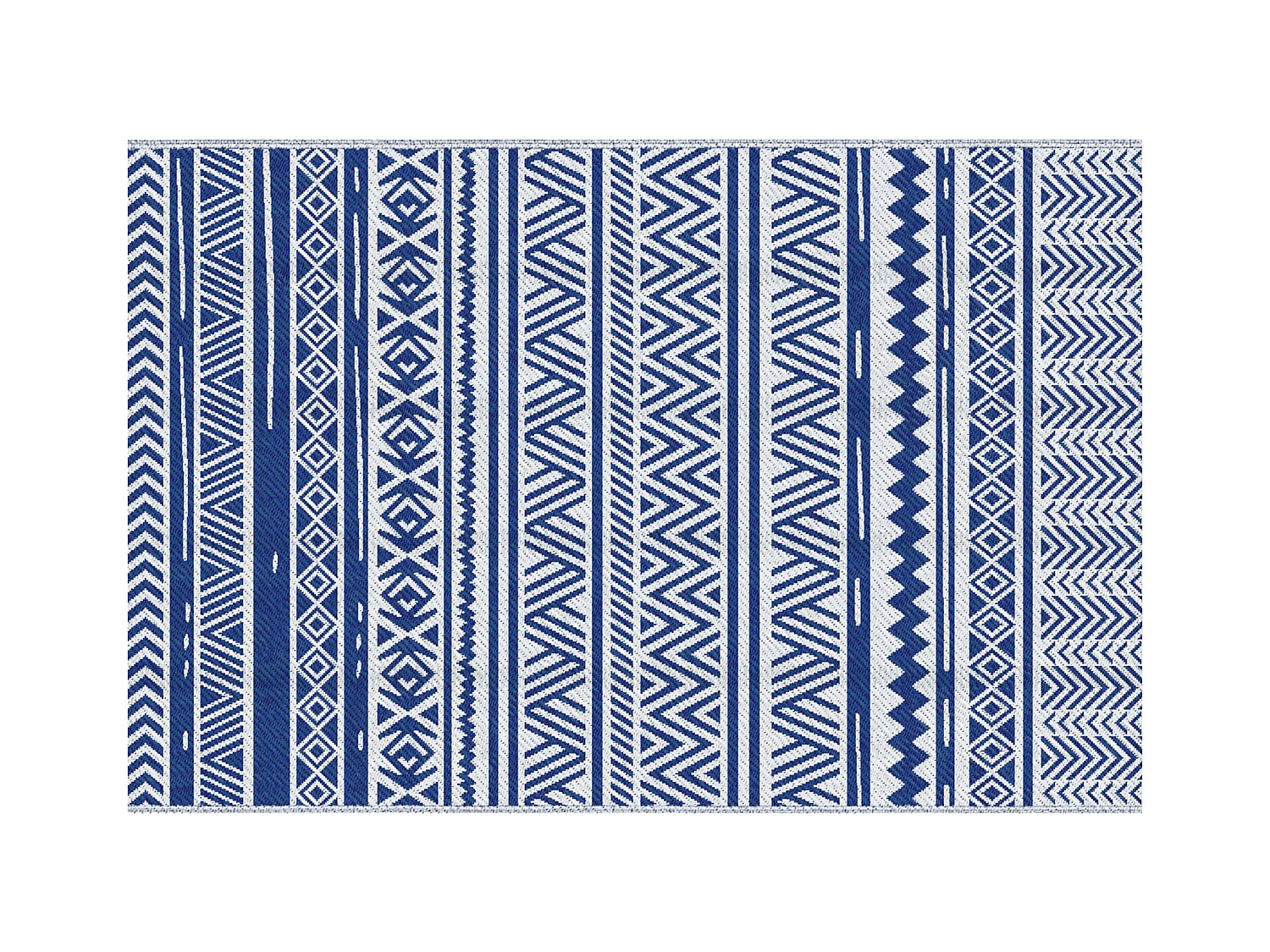Tapis extérieur style graphique - tapis réversible - dim. 2,74L x 1,82l m, ép. 3 mm - PP haute densité 310 g/m² bleu blanc