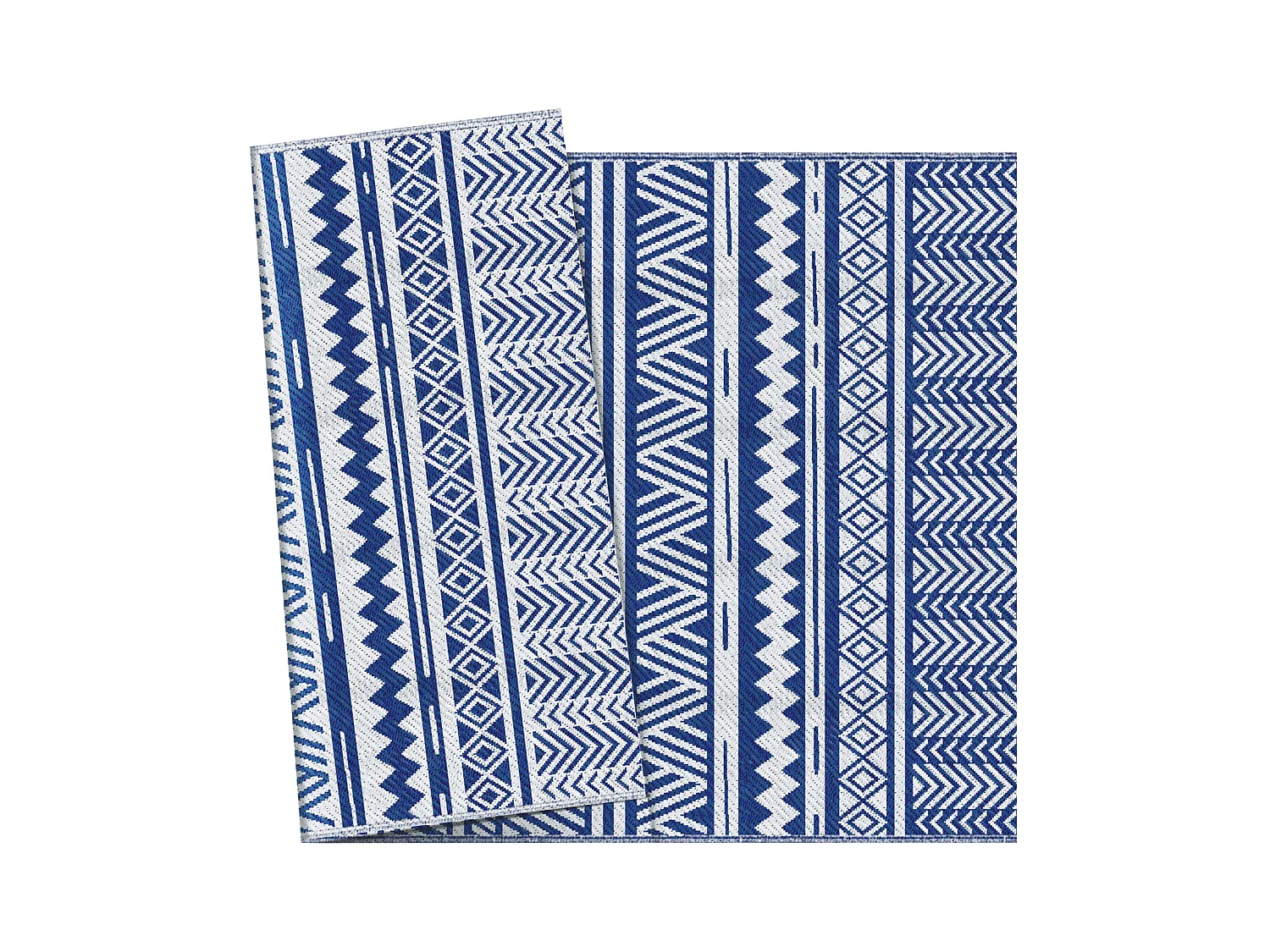 Tapis extérieur style graphique - tapis réversible - dim. 2,74L x 1,82l m, ép. 3 mm - PP haute densité 310 g/m² bleu blanc