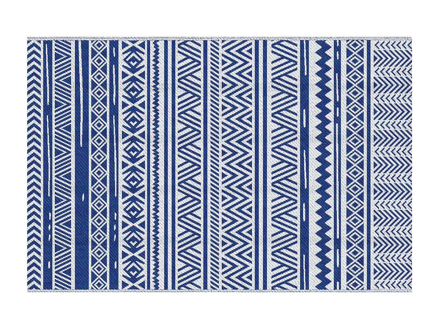 Tapis extérieur style graphique - tapis réversible - dim. 2,74L x 1,82l m, ép. 3 mm - PP haute densité 310 g/m² bleu blanc