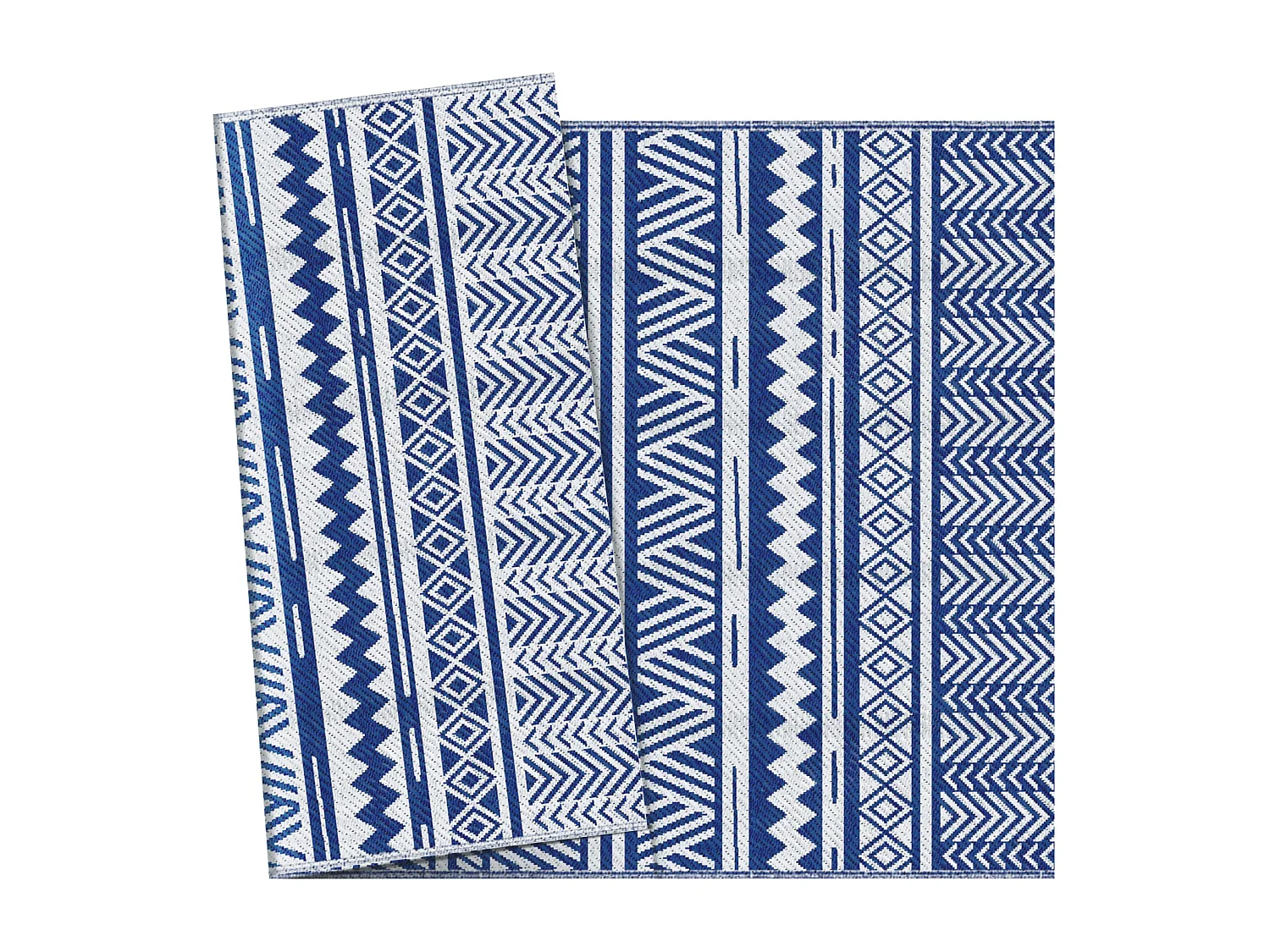 Tapis extérieur style graphique - tapis réversible - dim. 2,74L x 1,82l m, ép. 3 mm - PP haute densité 310 g/m² bleu blanc