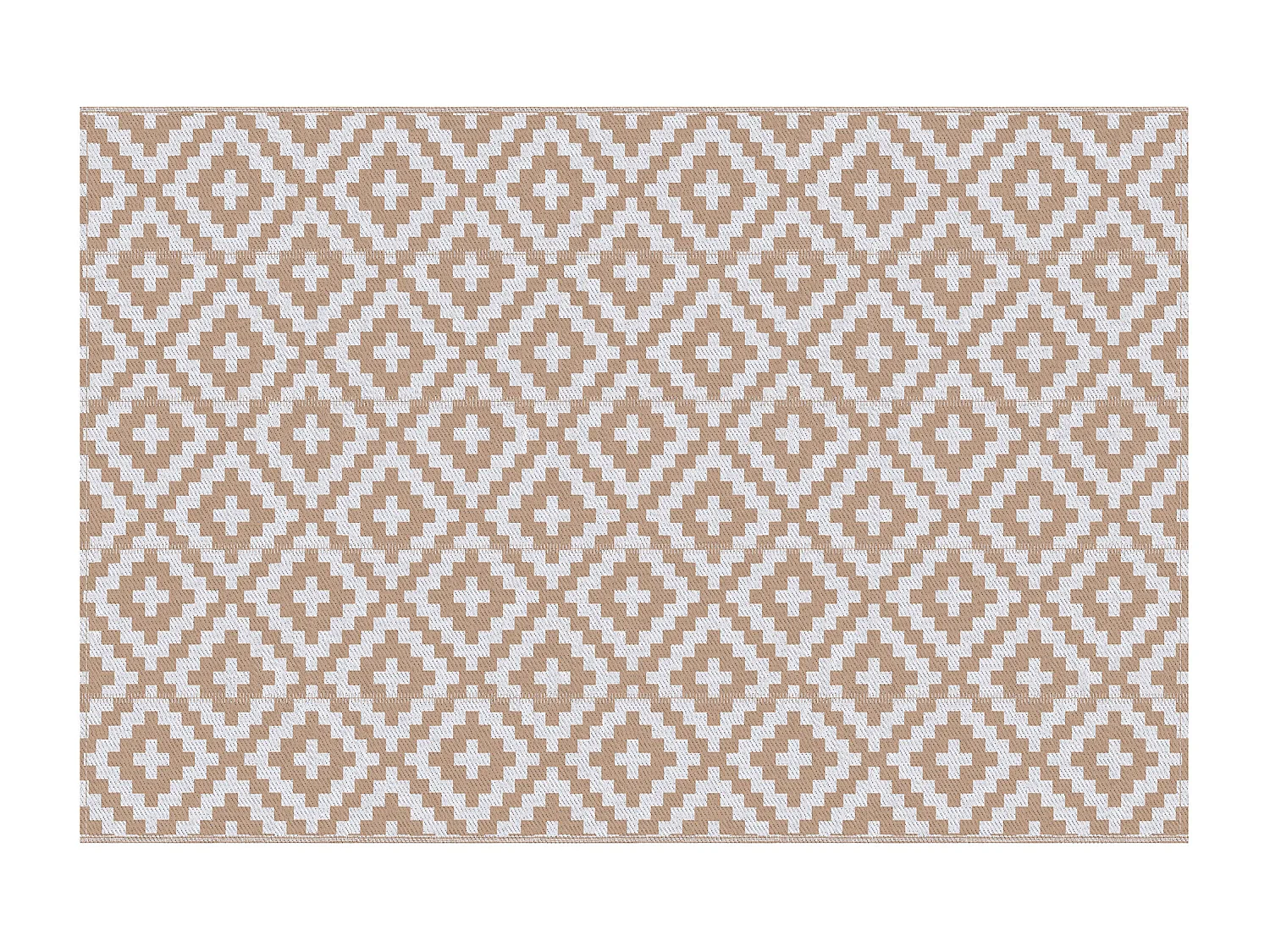 Tapis extérieur style graphique - tapis réversible 2 motifs - dim. 2,74L x 1,82l m, ép. 3 mm - PP haute densité 310 g/m² blanc beige
