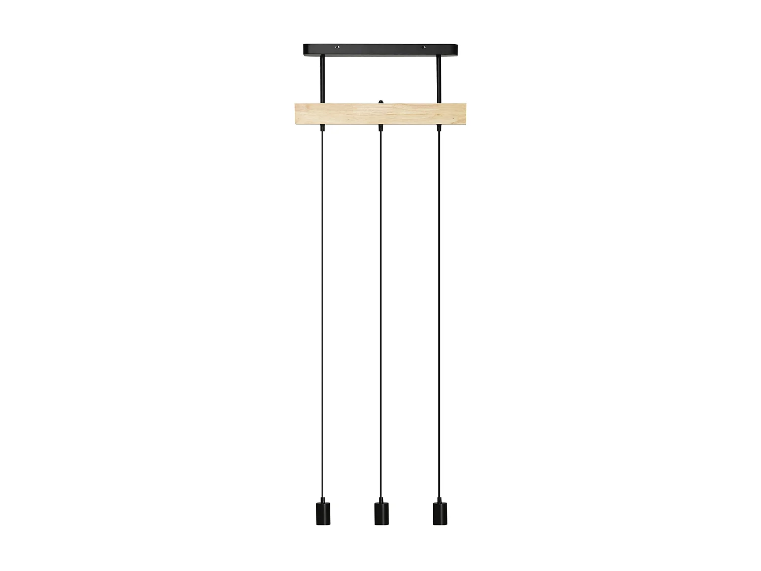Lustre suspension style industriel 3 lampes 40 W max. hauteur réglable dim. 50L x 8l x 33H cm métal noir bois hévéa