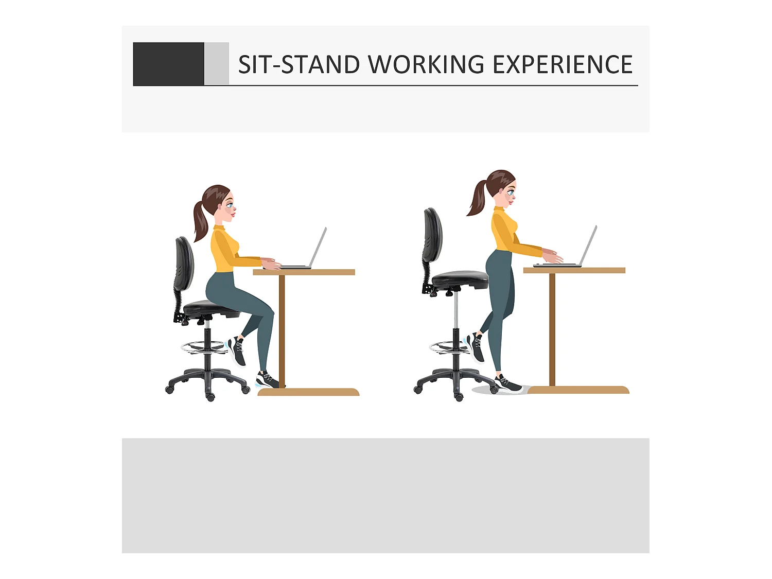 Tabouret à roulettes réglable en hauteur 69-91 cm avec dossier inclinable et repose-pieds réglable