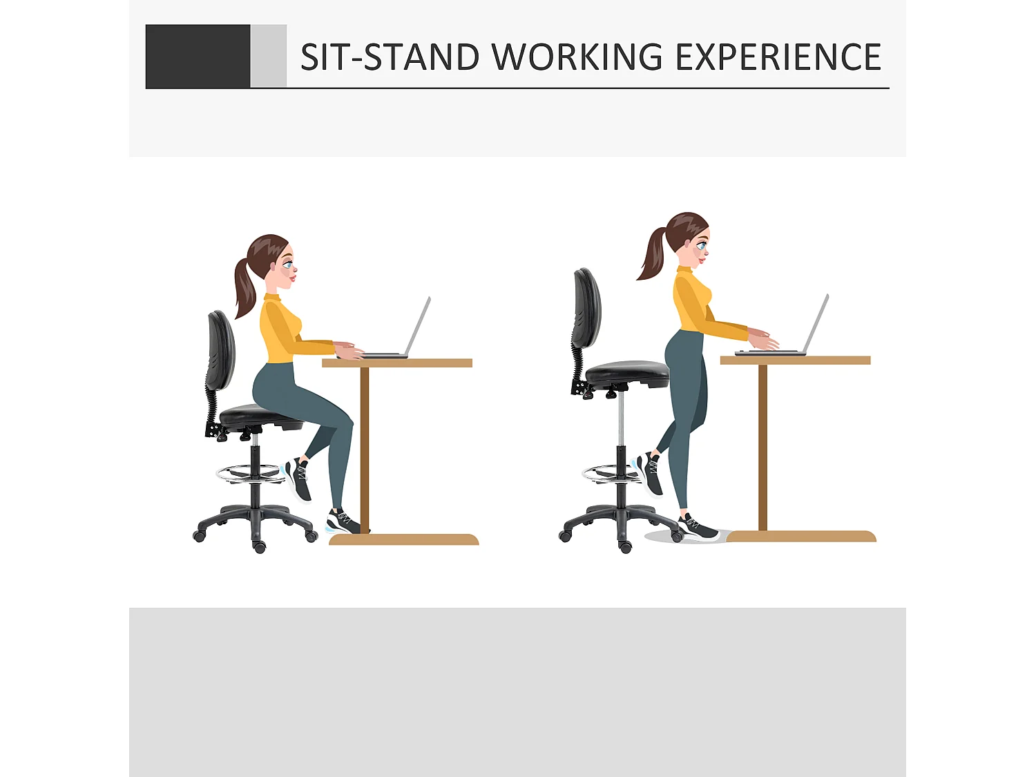 Tabouret à roulettes réglable en hauteur 69-91 cm avec dossier inclinable et repose-pieds réglable