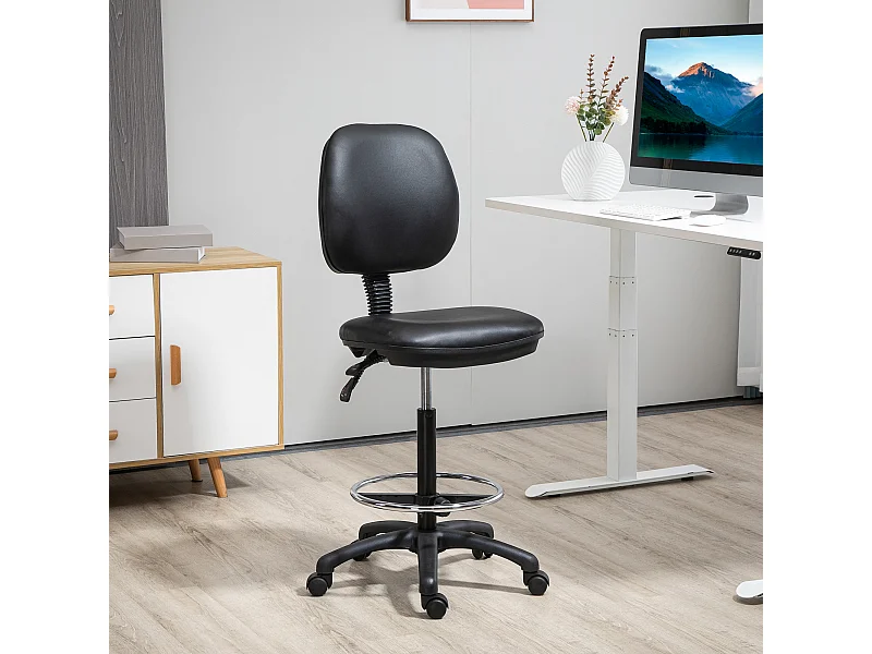 Tabouret à roulettes réglable en hauteur 69-91 cm avec dossier inclinable et repose-pieds réglable