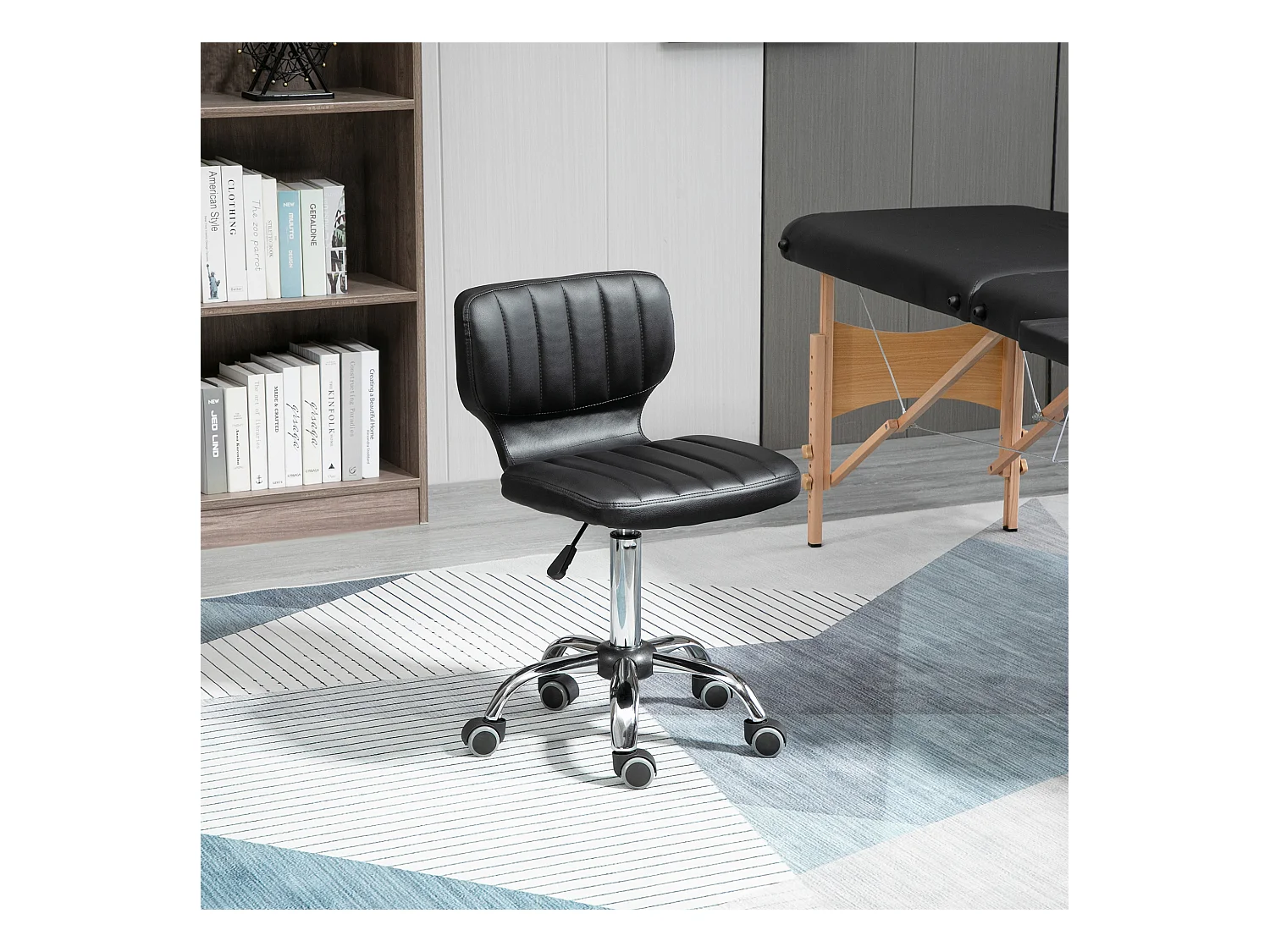 Tabouret de massage - tabouret de travail pivotant 360° - hauteur assise réglable 47-62 cm - revêtement synthétique matelassé noir métal chromé