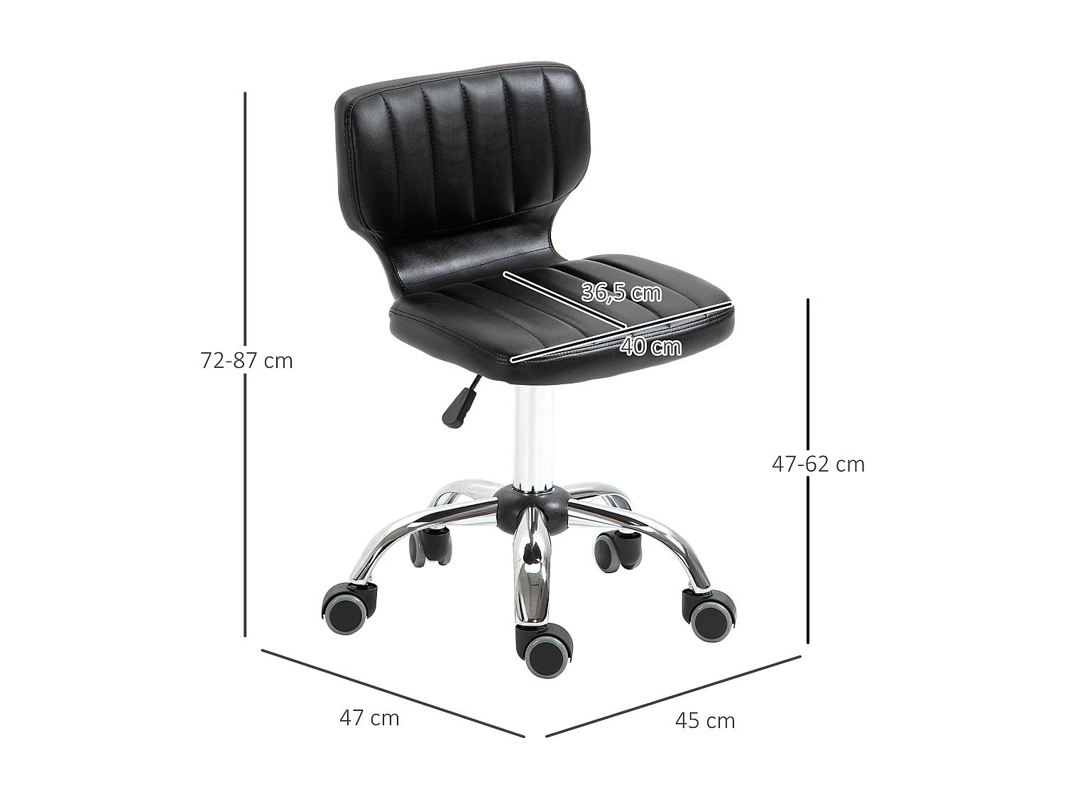 Tabouret de massage - tabouret de travail pivotant 360° - hauteur assise réglable 47-62 cm - revêtement synthétique matelassé noir métal chromé
