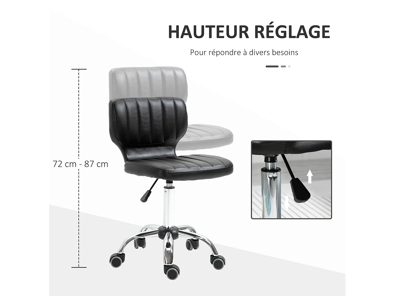 Tabouret de massage - tabouret de travail pivotant 360° - hauteur assise réglable 47-62 cm - revêtement synthétique matelassé noir métal chromé