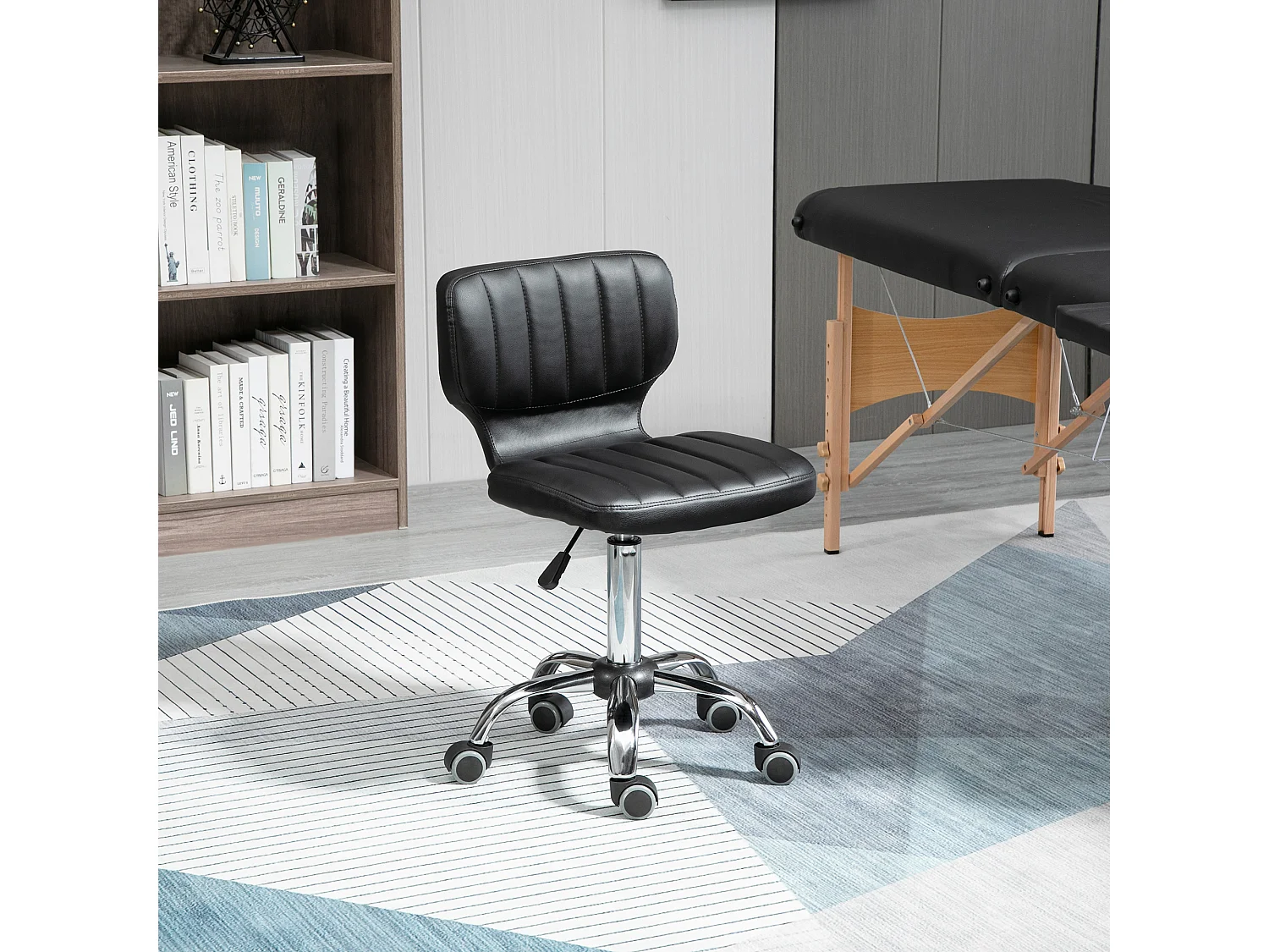 Tabouret de massage - tabouret de travail pivotant 360° - hauteur assise réglable 47-62 cm - revêtement synthétique matelassé noir métal chromé