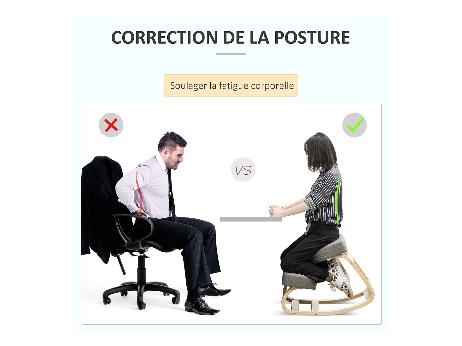 Tabouret ergonomique - siège assis à genoux - chaise à genoux grand confort - bois bouleau polyester gris