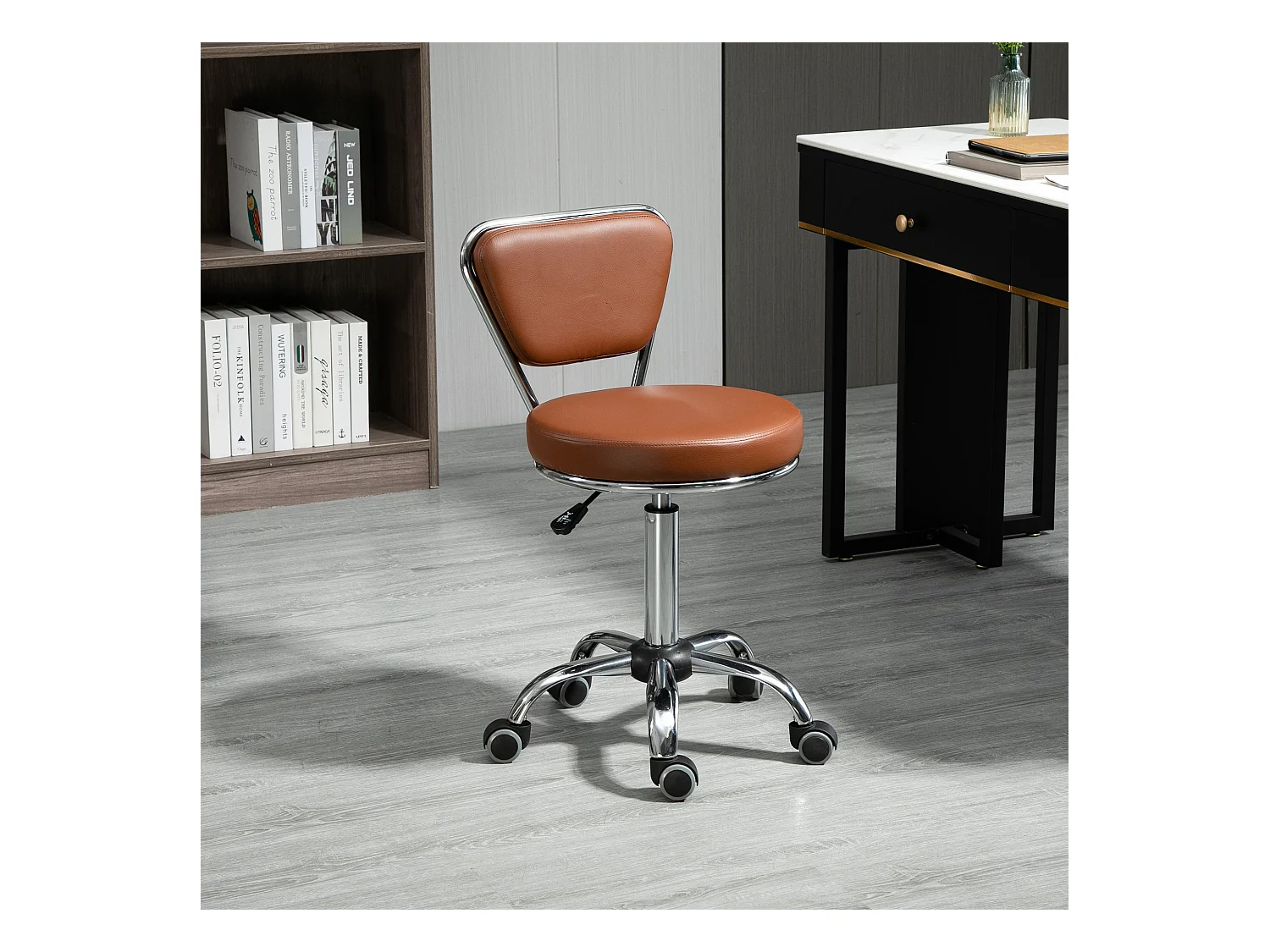 HOMCOM Tabouret de massage Vintage - tabouret de travail pivotant 360° - hauteur assise réglable 49-64 cm - revêtement synthétique marron métal chromé