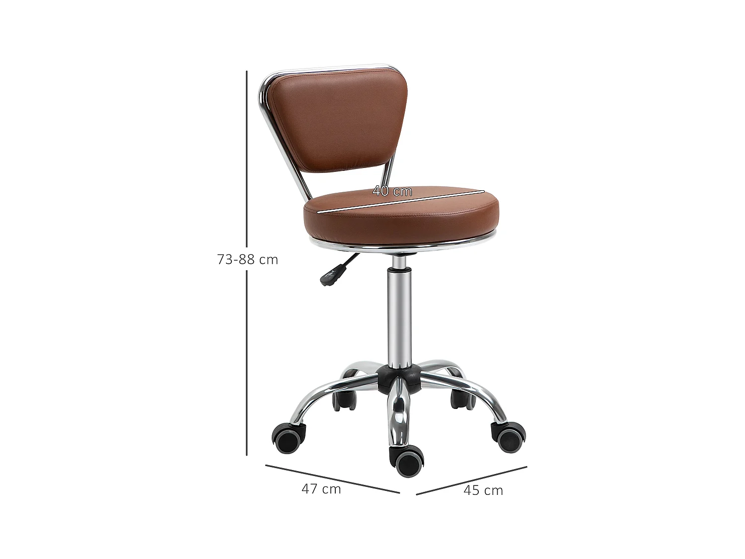 HOMCOM Tabouret de massage Vintage - tabouret de travail pivotant 360° - hauteur assise réglable 49-64 cm - revêtement synthétique marron métal chromé