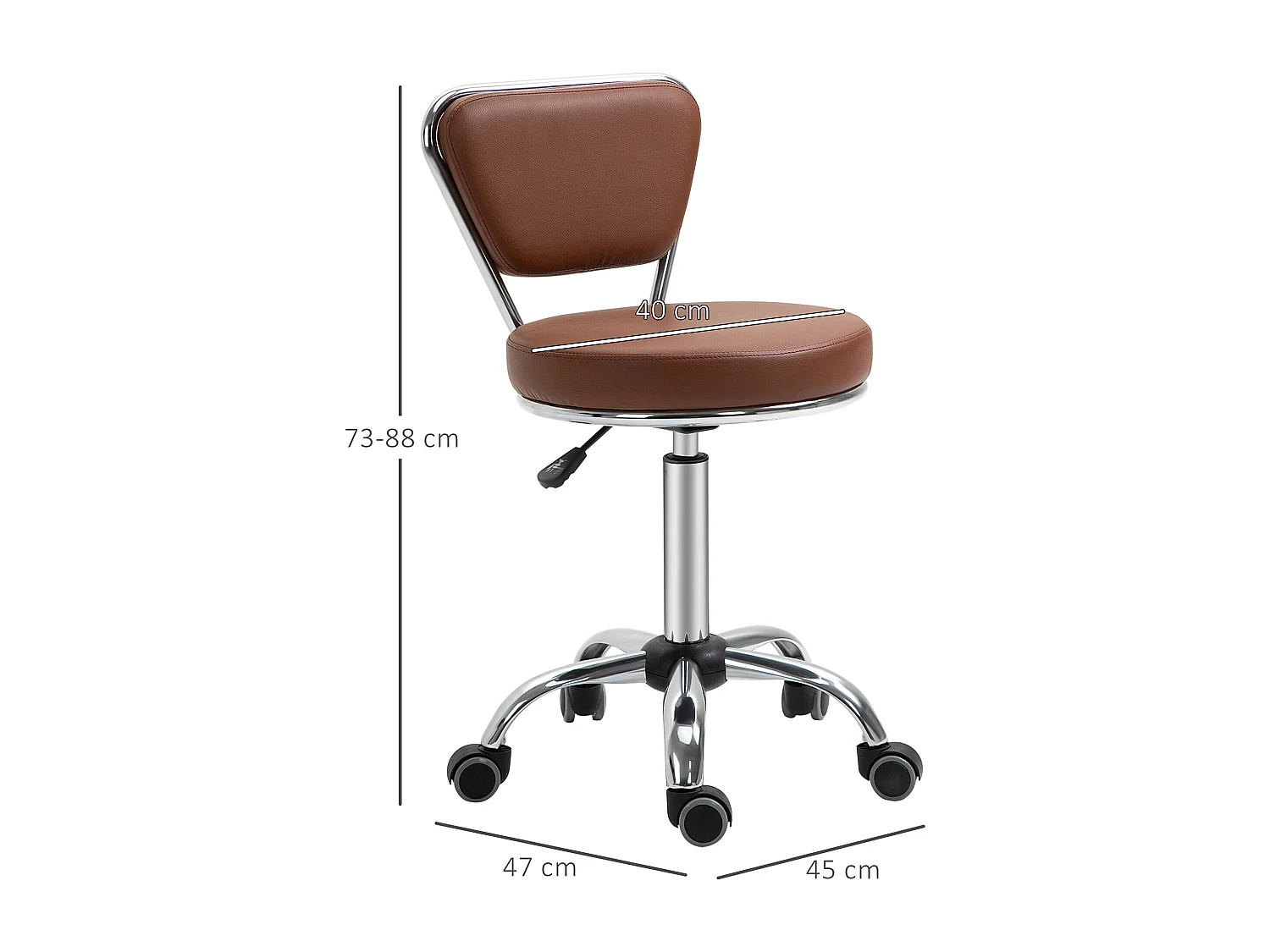 HOMCOM Tabouret de massage Vintage - tabouret de travail pivotant 360° - hauteur assise réglable 49-64 cm - revêtement synthétique marron métal chromé