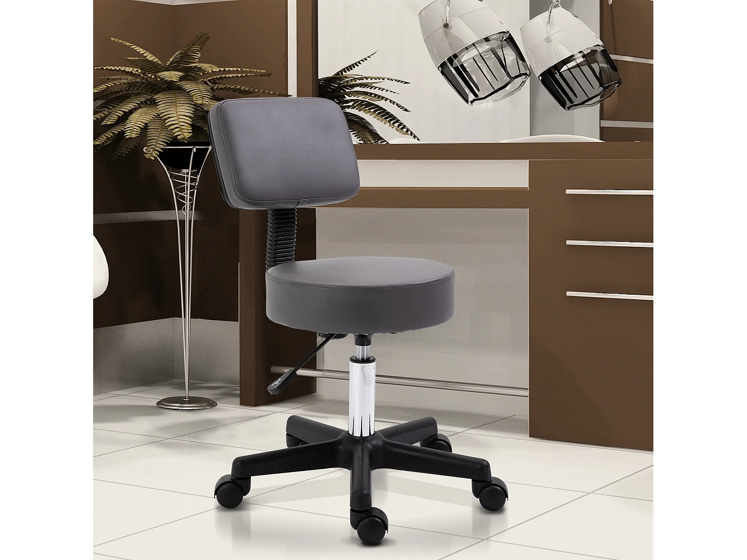 HOMCOM Tabouret massage à roulettes réglable en hauteur pivotant dossier ergonomique gris