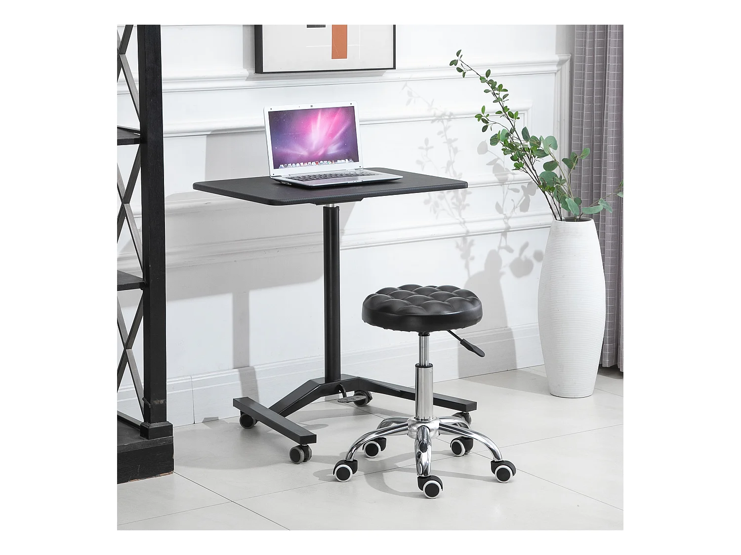 HOMCOM Tabouret massage à roulettes réglable en hauteur pivotant 360° assise synthétique capitonnée noire