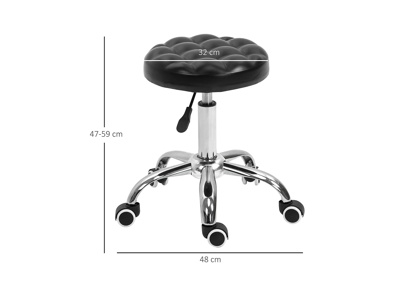 HOMCOM Tabouret massage à roulettes réglable en hauteur pivotant 360° assise synthétique capitonnée noire