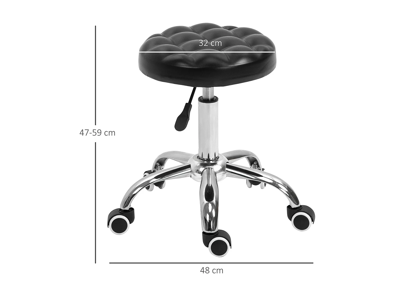 HOMCOM Tabouret massage à roulettes réglable en hauteur pivotant 360° assise synthétique capitonnée noire