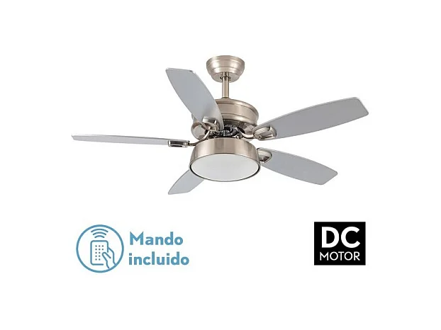 Ventilateur DC BRAW nickel led 5 Manches et télécommande Fabrilamp