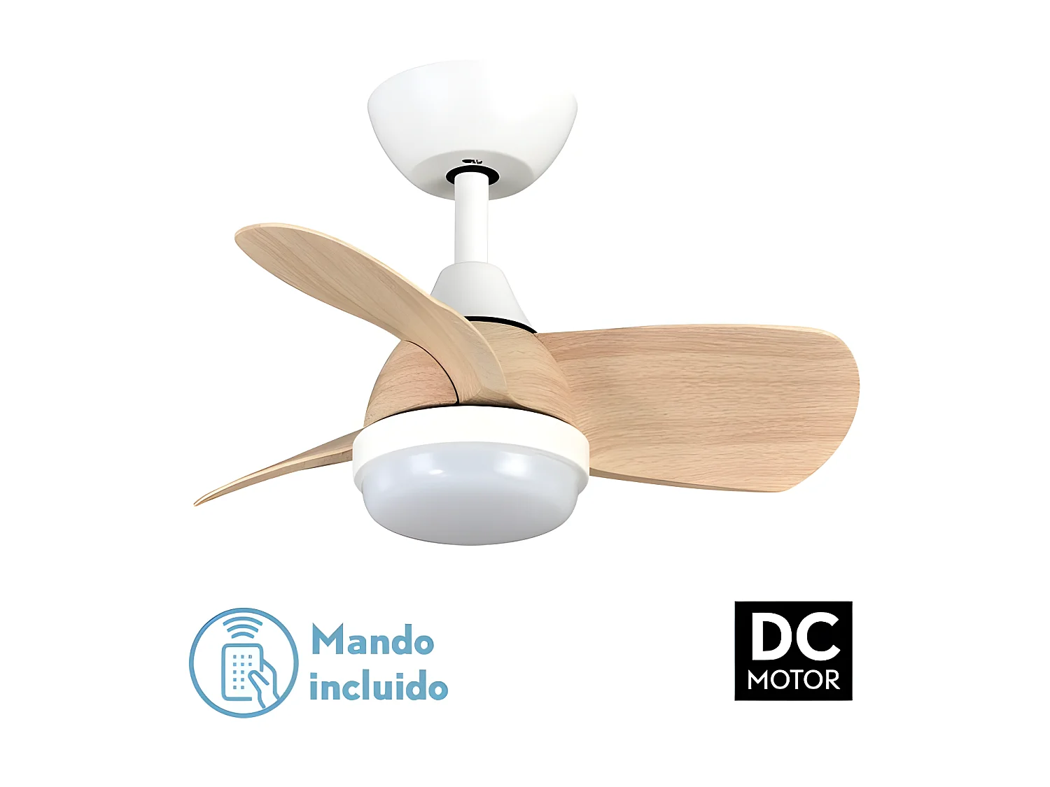 Ventilateur PIRDO hêtre blanc LED 24w DC 3 températures Fabrilamp