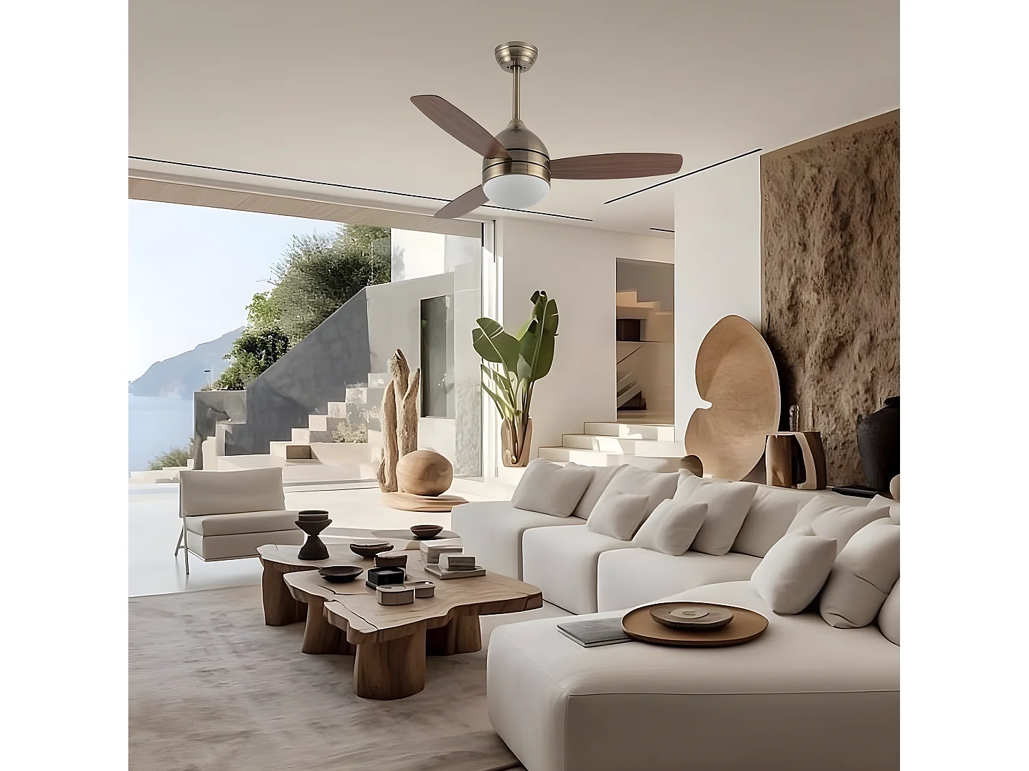 Ventilateur de plafond MAESTRAL DC réglable led cuir cct avec mémoire FABRILAMP