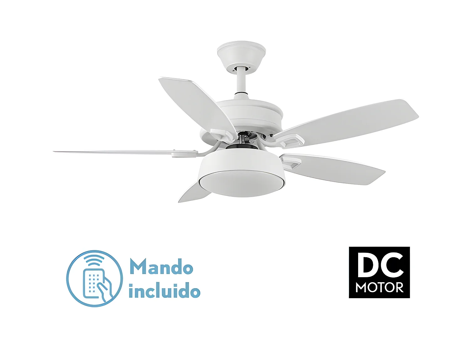 Ventilador Dc Braw Blanco Led 5 Aspas Y Control Remoto