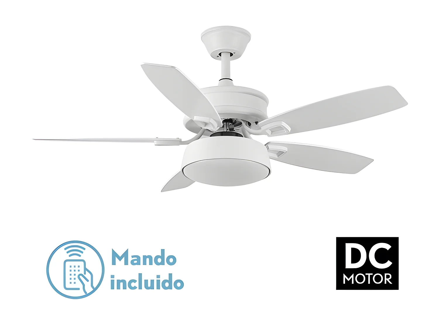 Ventilatore DC BRAW LED bianco con 5 pale e telecomando Fabrilamp