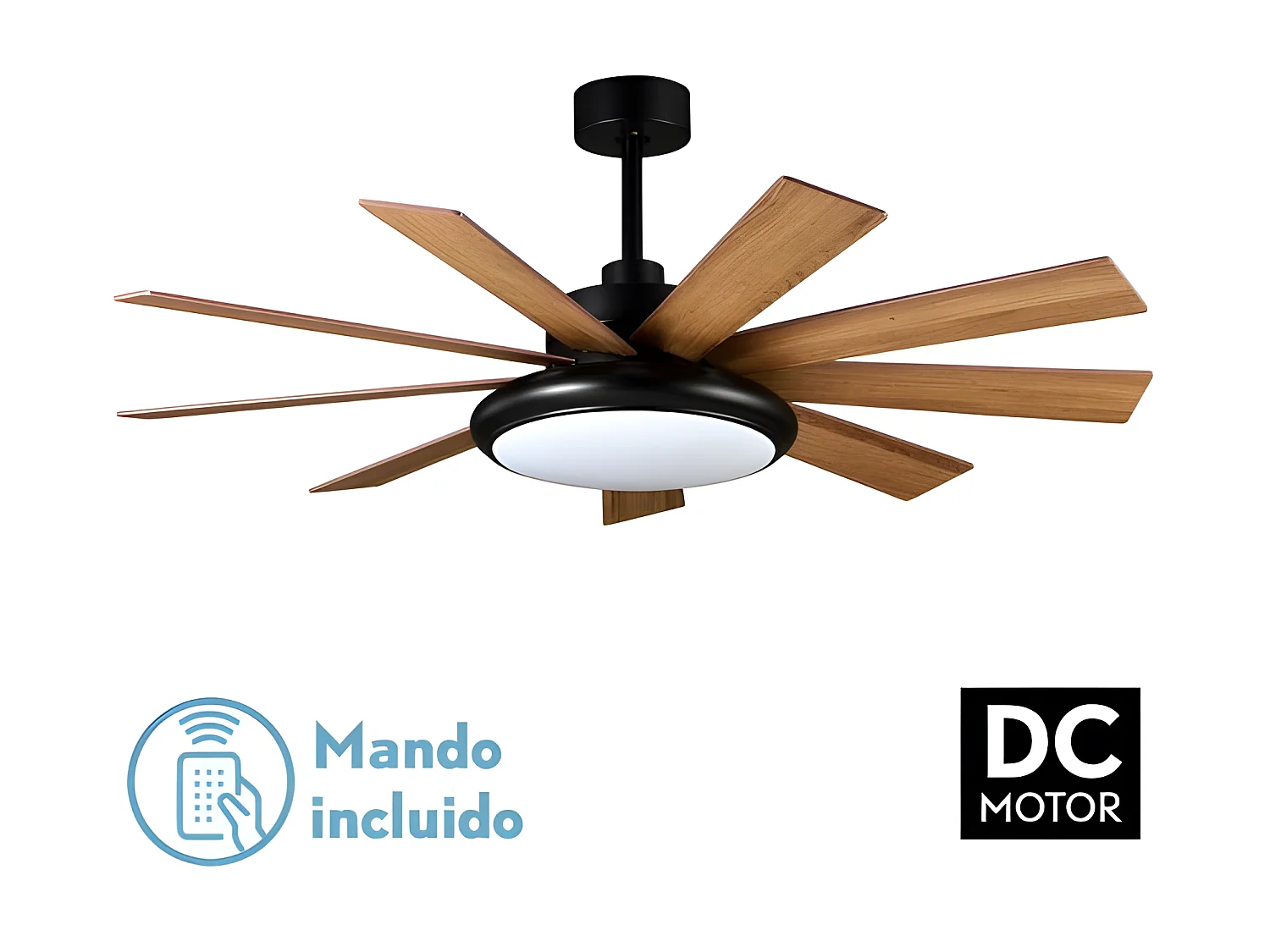 Ventilador Dc Pireo Negro 9 Aspas Led Cct Regulable