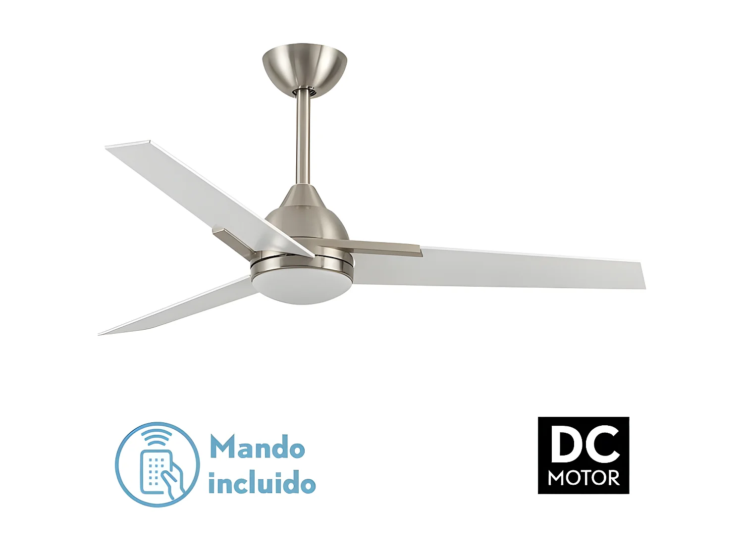 Ventilateur DC ARGESTE nickel Led 22w avec 3 températures et mémoire Fabrilamp