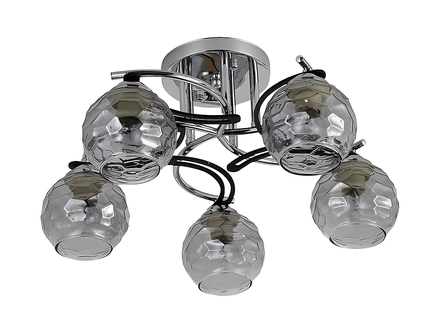 PLAfon ETNA chrome 5 lumières avec tulipes verre FABRILAMP