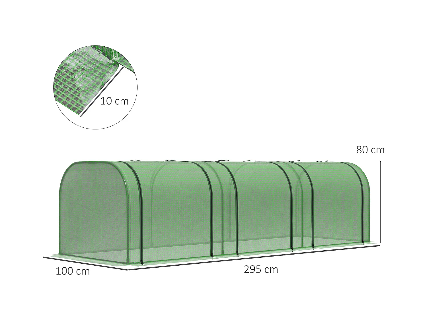 Mini serre de jardin serre à tomates 2,95L x 1l x 0,8H m acier PE haute densité 140 g/m² anti-UV 3 fenêtres zip enroulables vert