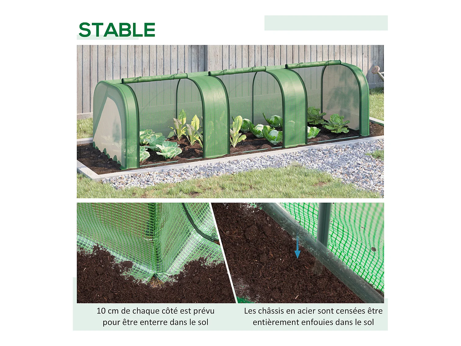 Mini serre de jardin serre à tomates 2,95L x 1l x 0,8H m acier PE haute densité 140 g/m² anti-UV 3 fenêtres zip enroulables vert