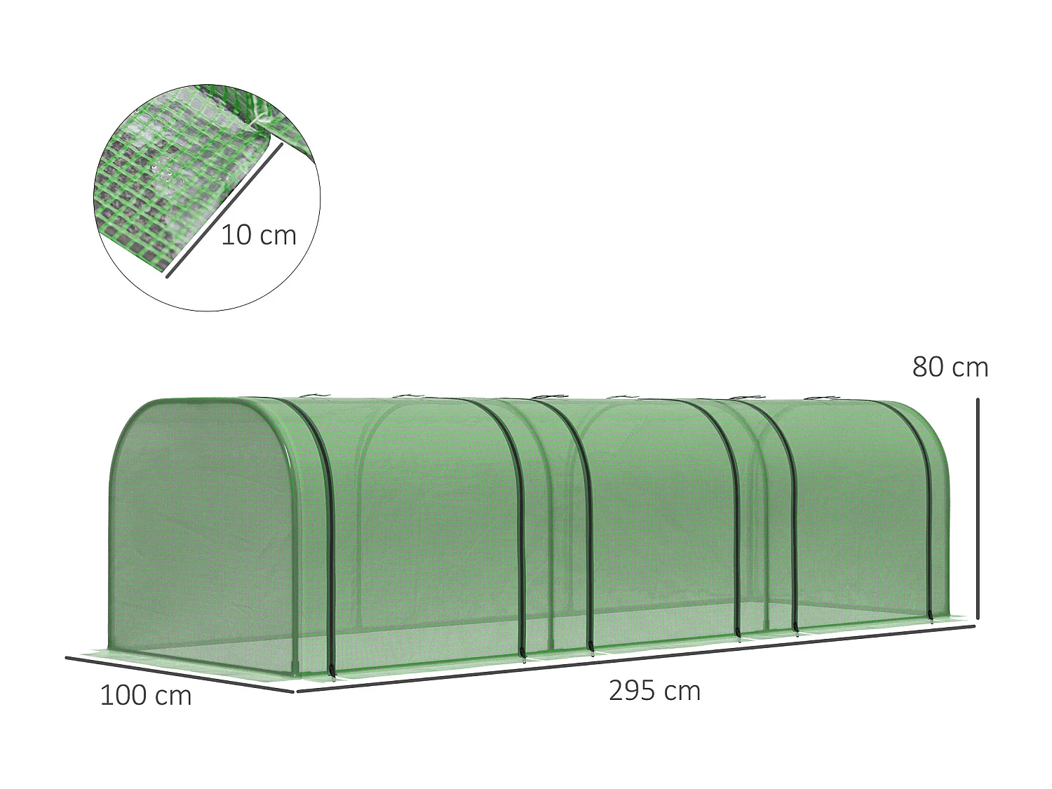 Mini serre de jardin serre à tomates 2,95L x 1l x 0,8H m acier PE haute densité 140 g/m² anti-UV 3 fenêtres zip enroulables vert
