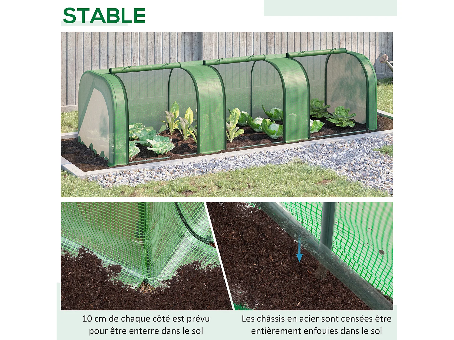 Mini serre de jardin serre à tomates 2,95L x 1l x 0,8H m acier PE haute densité 140 g/m² anti-UV 3 fenêtres zip enroulables vert