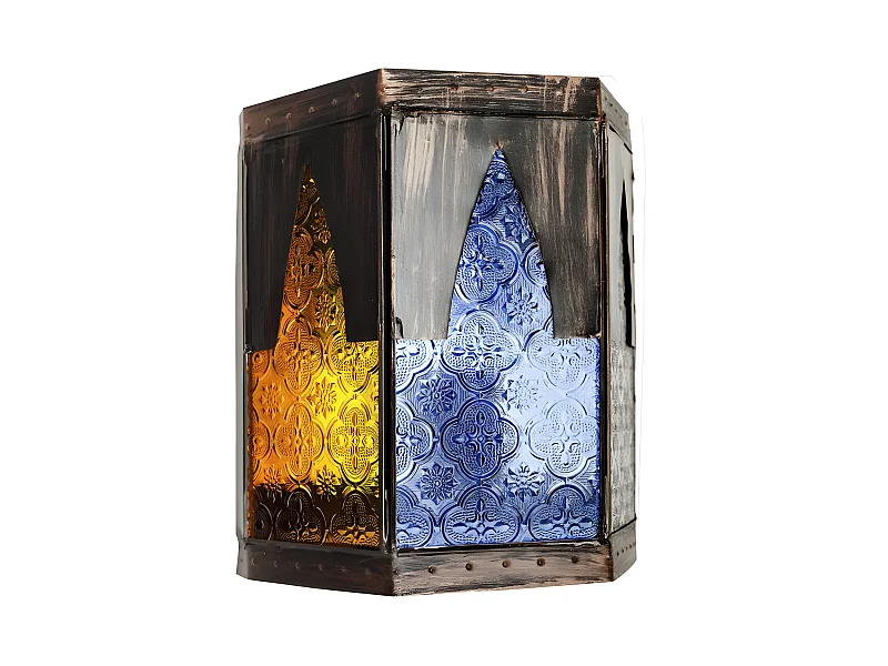 Lampara Aplique Artesanal Meknes 1xe27 Marron/colores 21,5x18,5 De  .