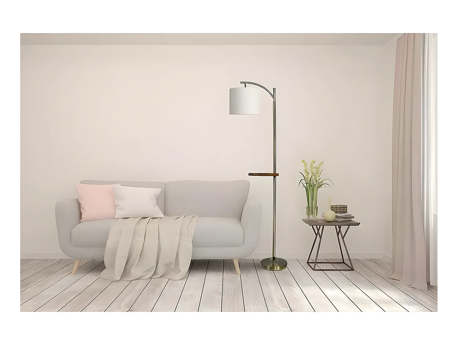 Pie Salon Con Mesita Aux. Seda Cuero  1 Luz