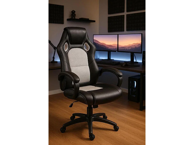 Silla Gaming Pro - Blanco y Negro - Máxima Ergonomía - Ideal para sesiones de Gaming